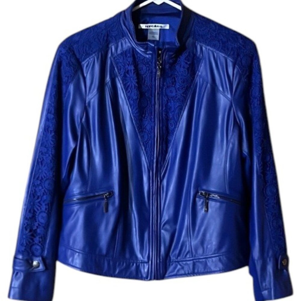 Nygard Brilliant Blue Faux Leather Lace Moto Biker Jacket PL